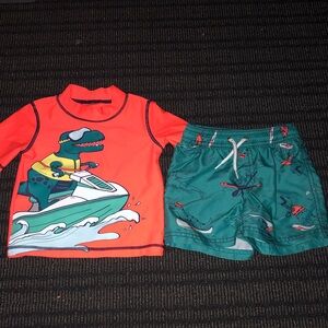 ✨ Carter's Dino Jet Ski Rashguard Set - Orange & Teal